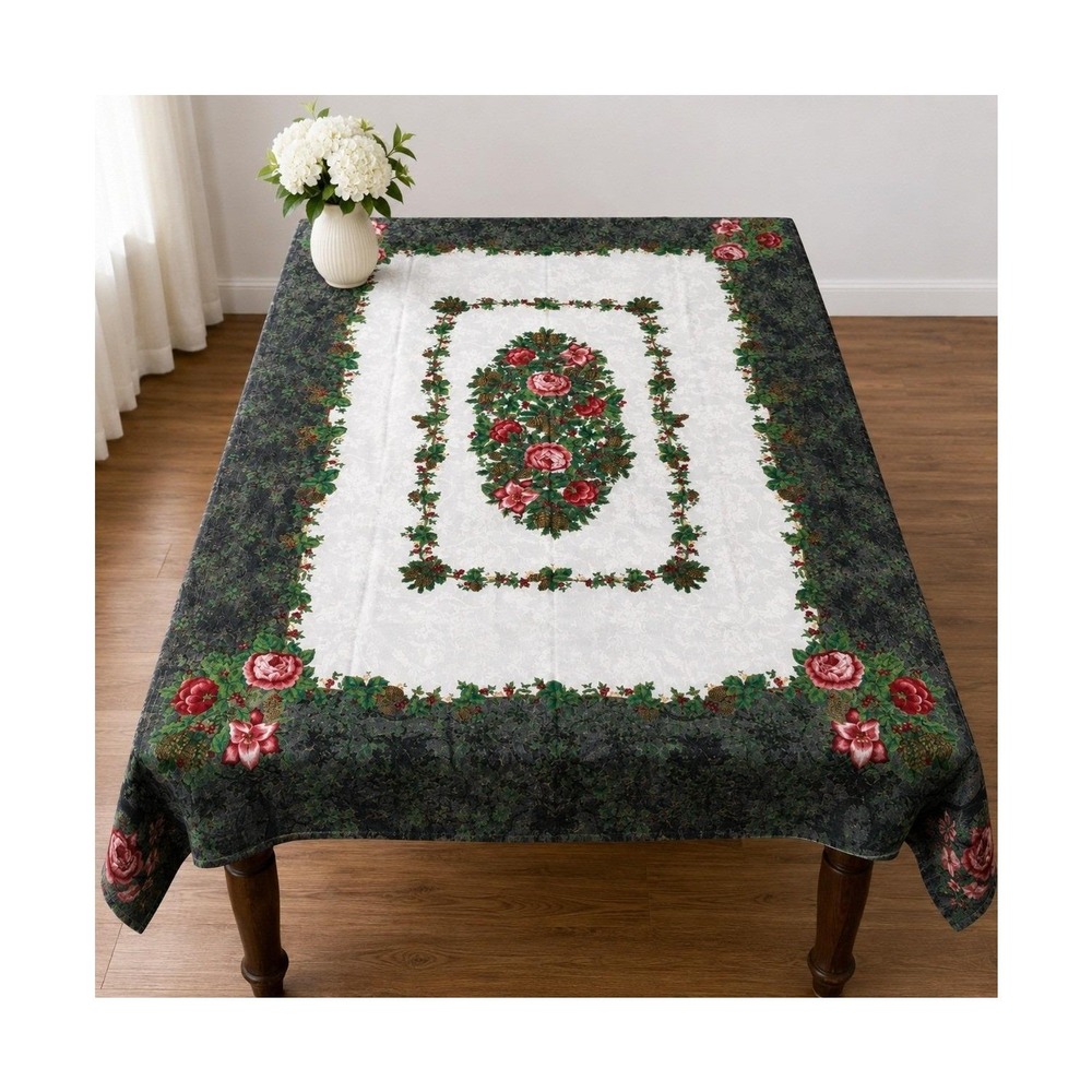 Vintage Waverly Floral Tapestry Tablecloth 77x55 Cotton Blend Cottage Farmhouse